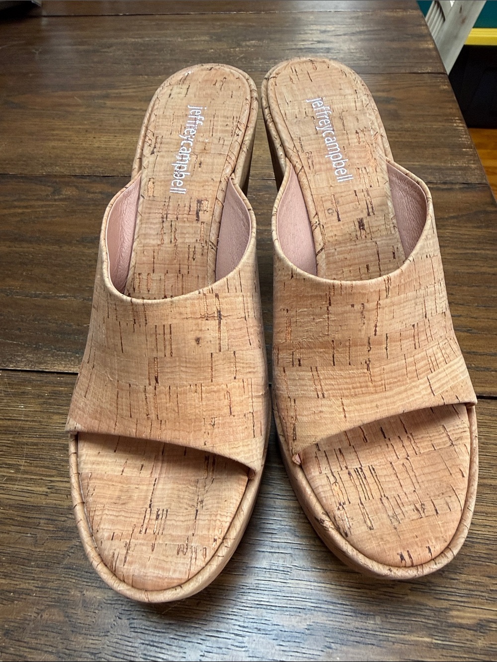 Jeffrey Campbell Cork-Pattern Slide Mules in Light Tan Size 8